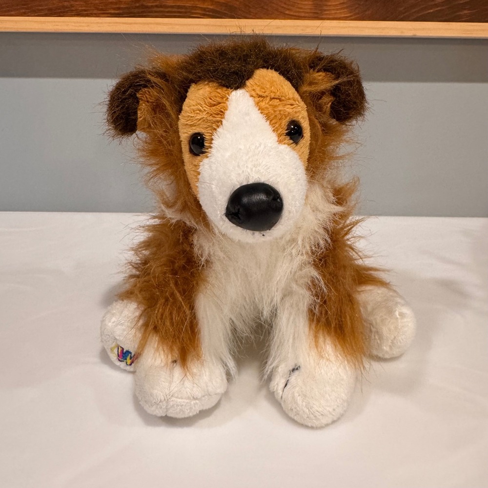 Ganz Webkinz Collie White Brown Plush Puppy Dog HM149 NO CODE -Retired"